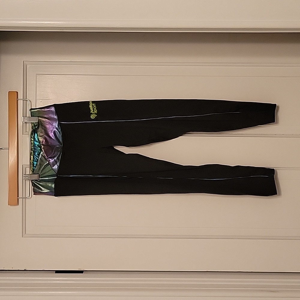 Justice black leggings metallic waist L